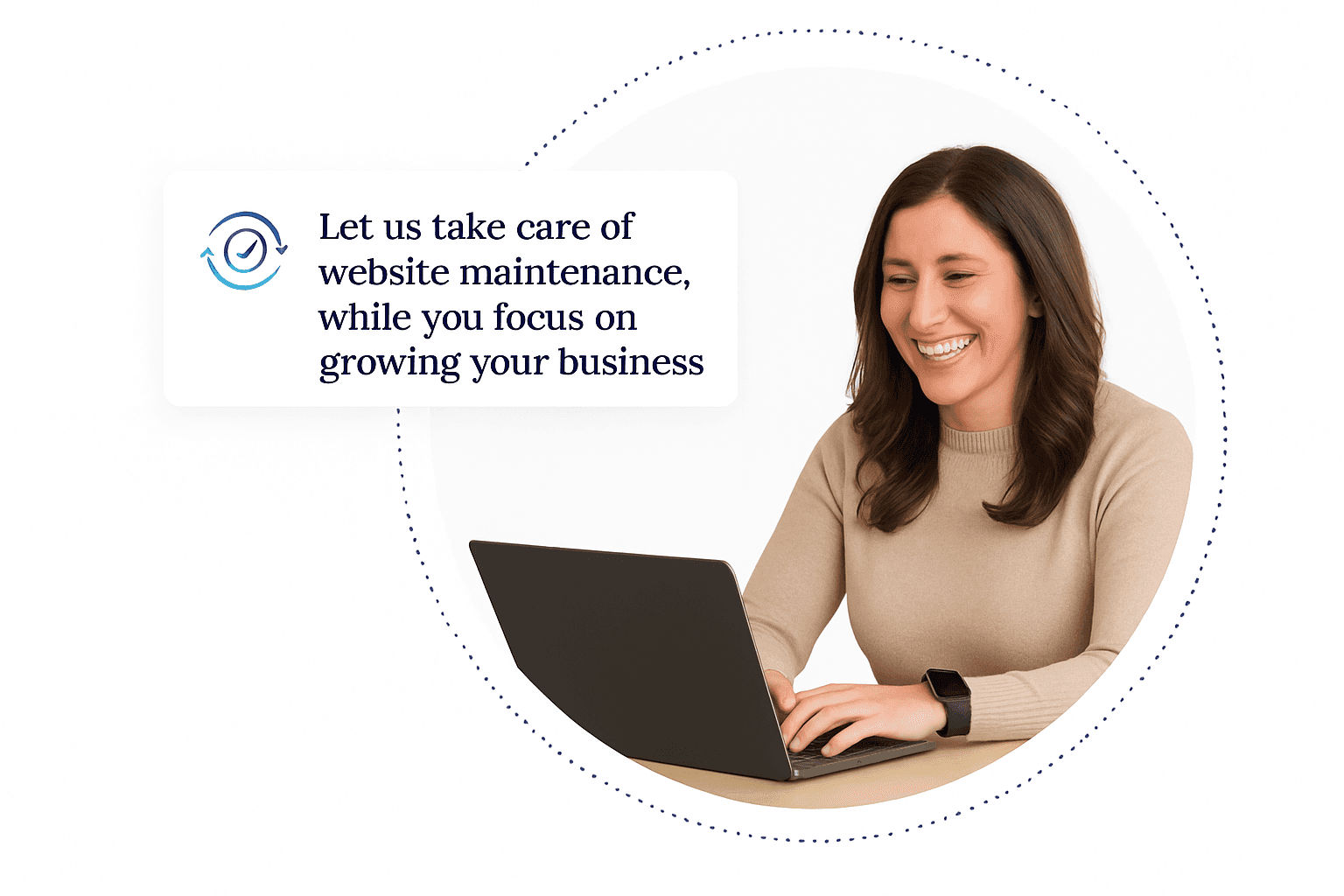 Professional woman working on laptop with website maintenance services