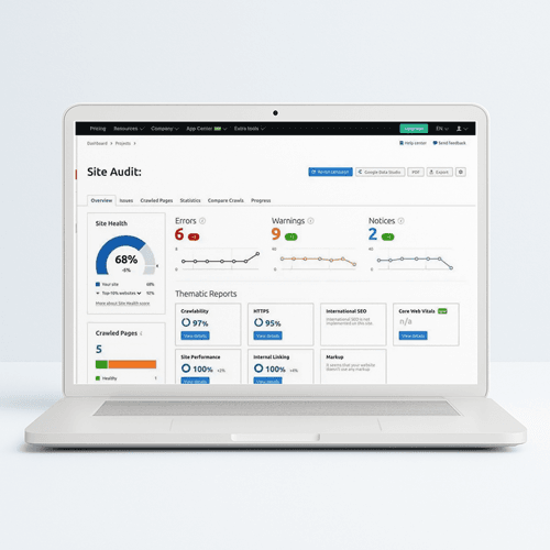 Website maintenance dashboard showing security and performance metrics