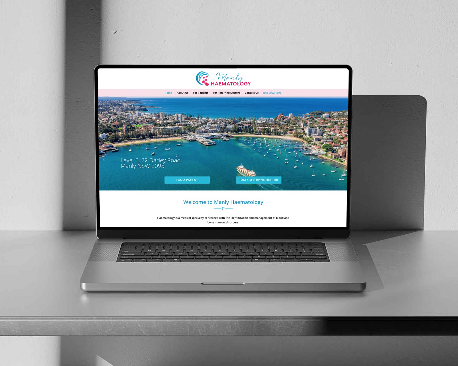 Manly Haematology website design mockup on laptop
