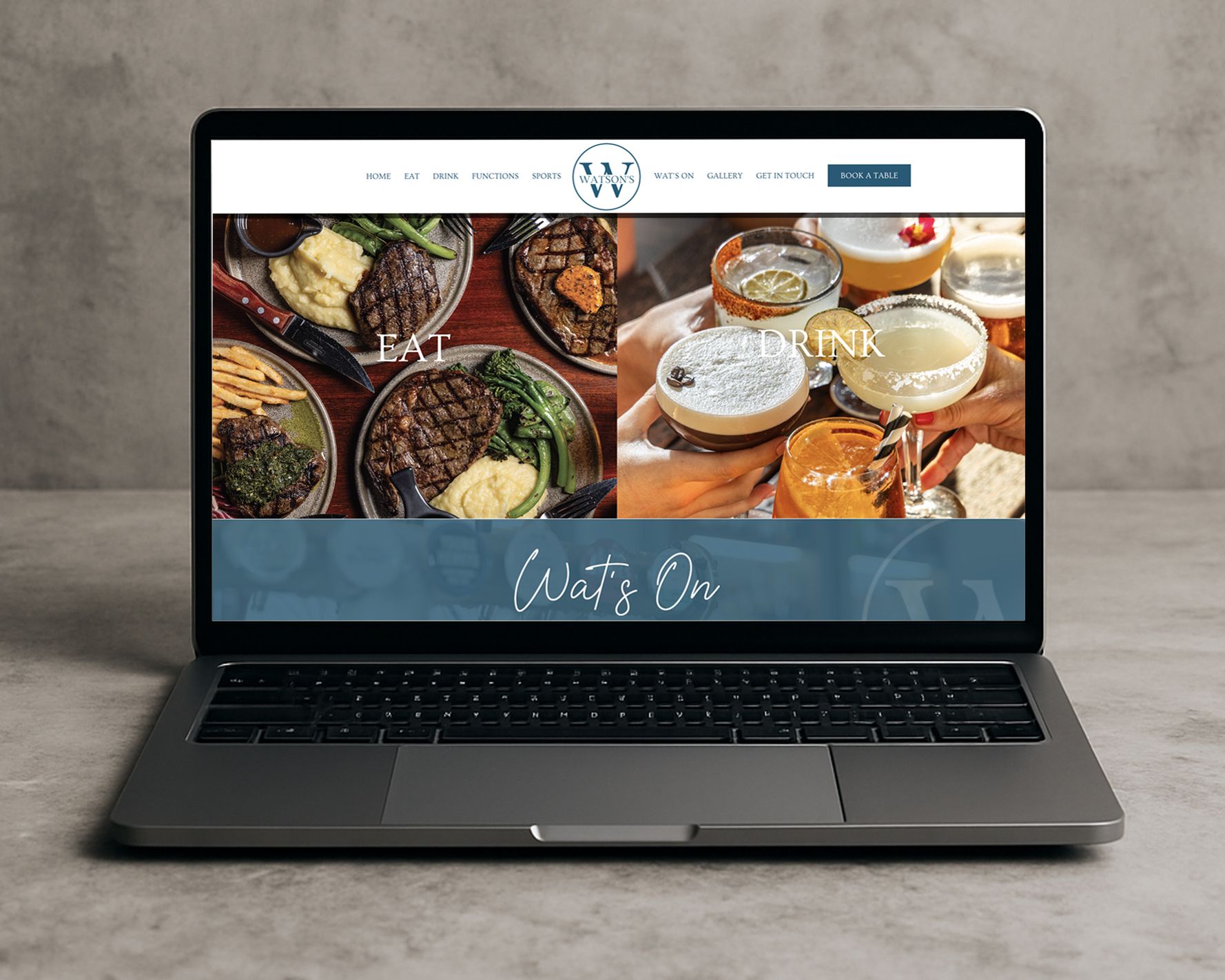 Watson's Restaurant website design mockup showing modern responsive design on laptop